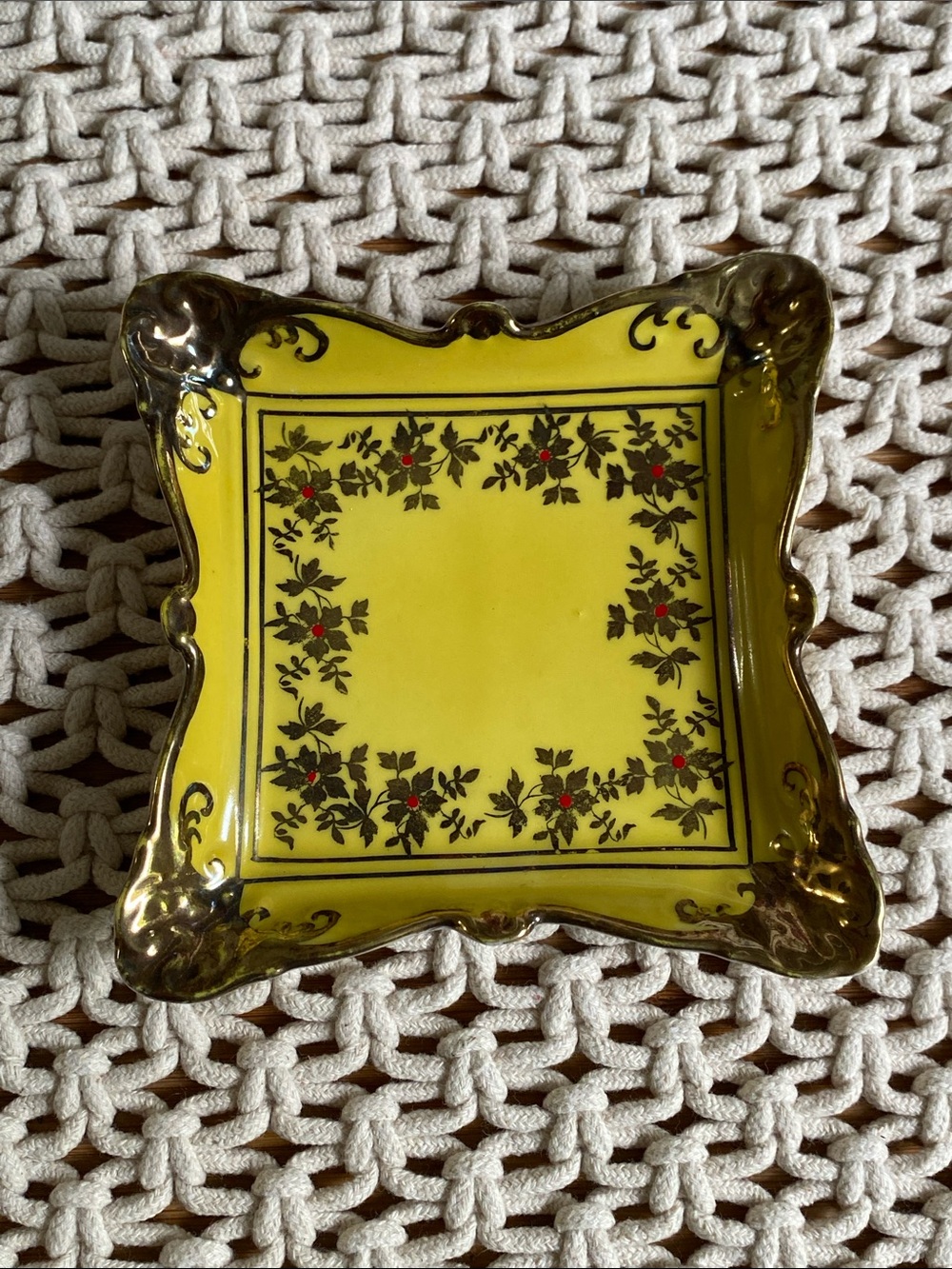 Vintage OCA Kronach Bavaria Yellow & Gold Porcelain Trinket Dish - MCM German